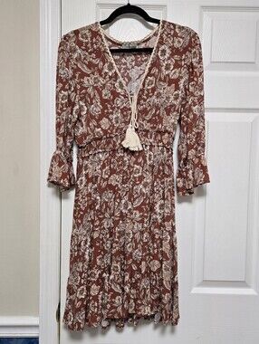 Wild Moss Womens Boho Floral A-line Mini Dress Size Medium